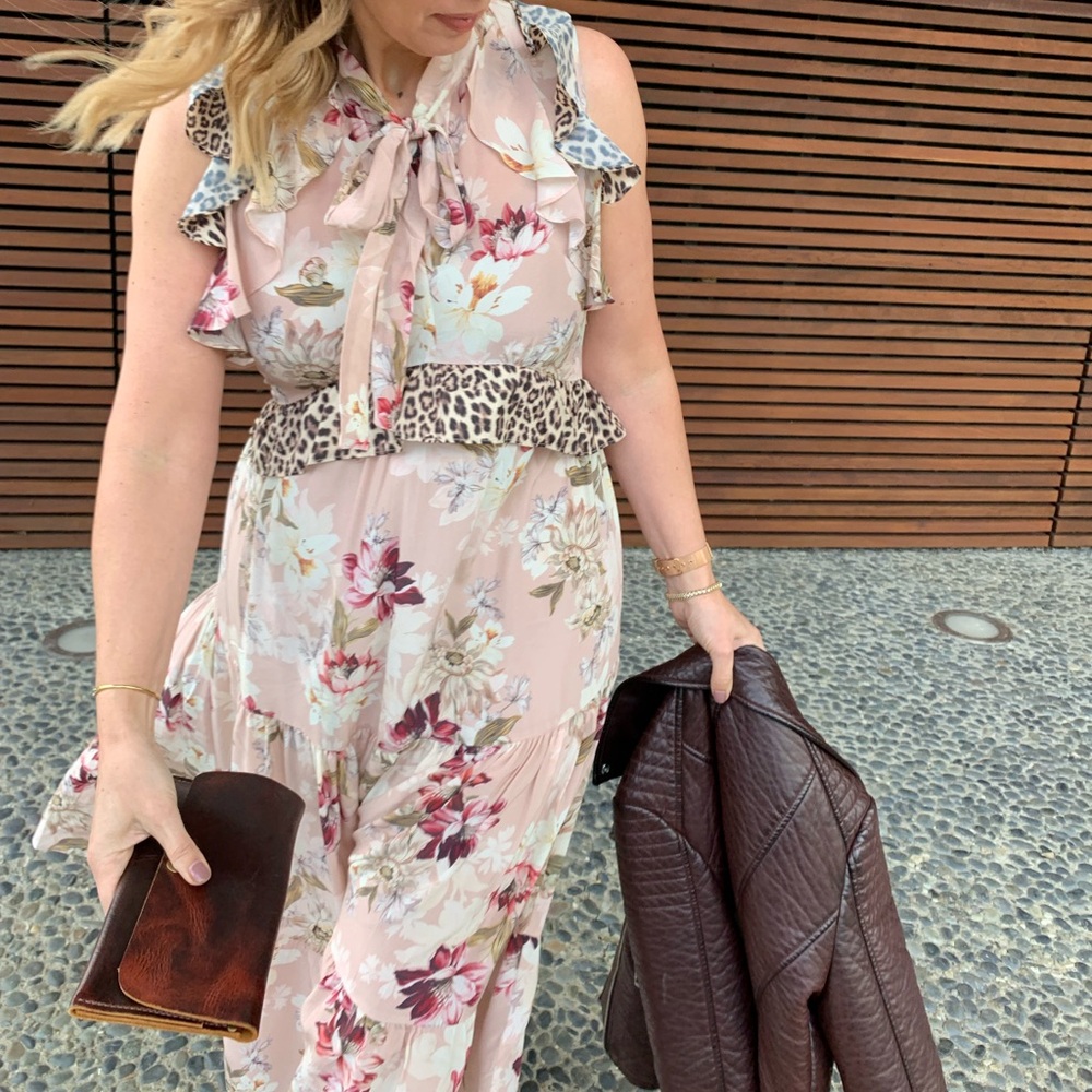 🕶️Anthropologie Kachel Sedona Sunrise Silk Midi Dress Sz 10 floral animal print - Picture 4 of 7